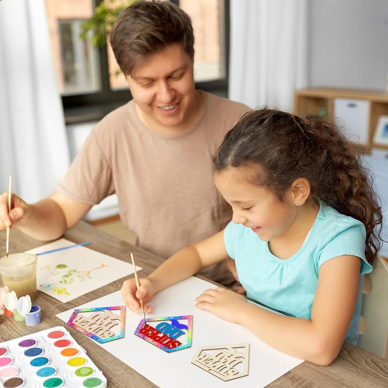 Sophena Wooden DAD Ornaments to Paint Father's Day Birthday Party Decoration Cutouts Unfinished 24PCS 3.5 x 3 inches, DIY Blank Unfinished Wood Daddy Ornament for Home Crafts Hanging Father Day Decoration - Image 3